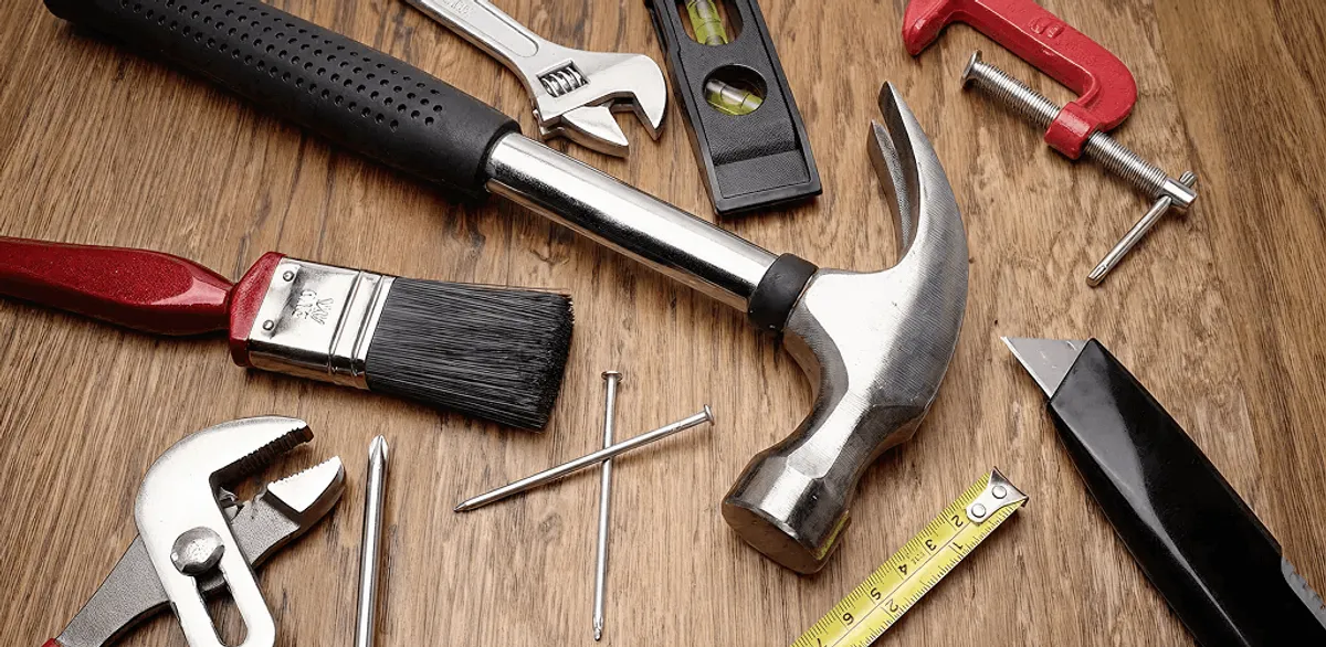 Handyman tools laid out for home repair and maintenance work in Akron, OH